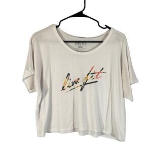Live Fit White Graphic Front Short Sleeve Athletic Casual T-Shirt Women Sz S